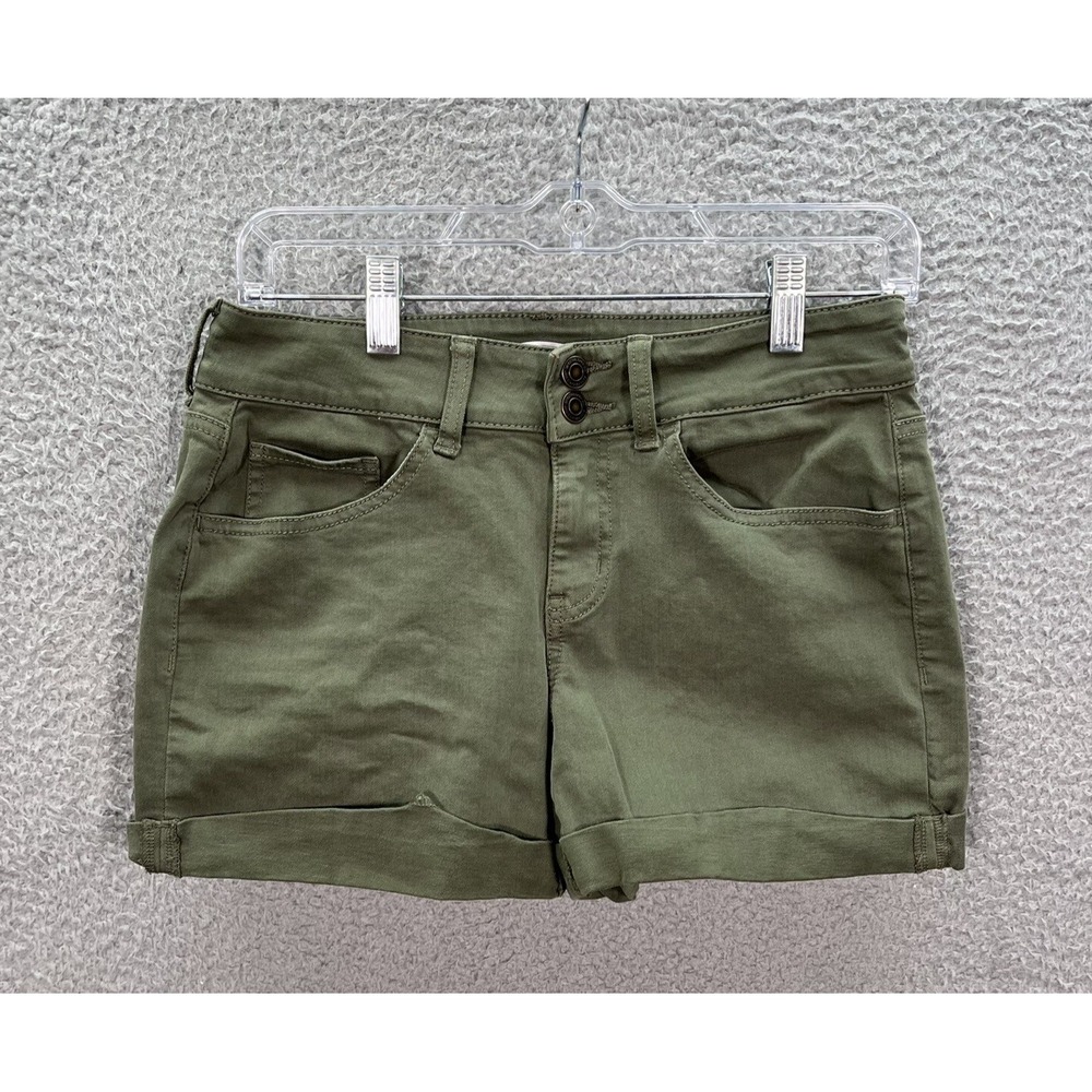 Sol Shorts Womens‎ 9 Green Denim Favorite Midi Low Rise Cuffed Stretch Preppy